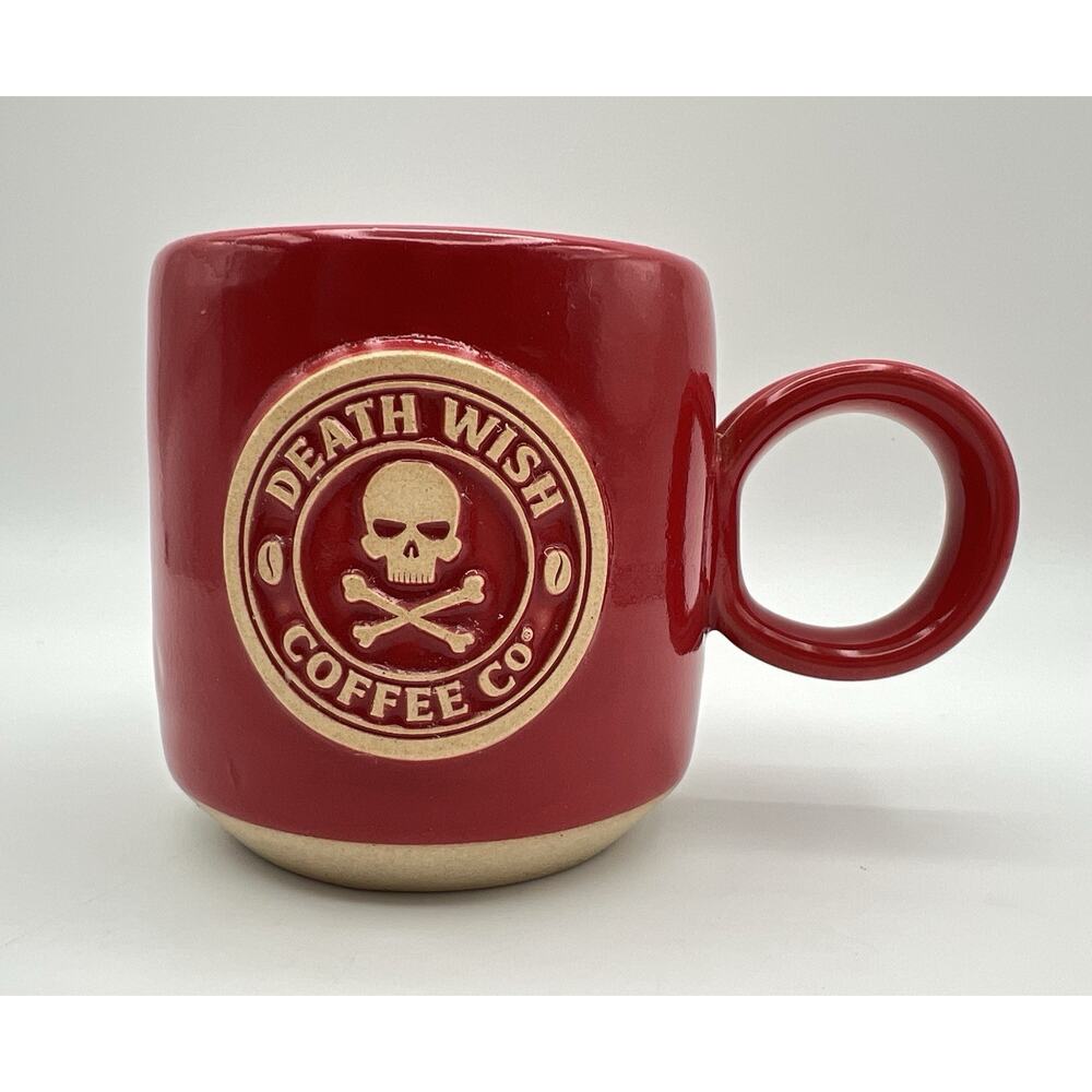 Death Wish Coffee Co. Red Glazed Pottery 12oz Coffee Mug Skull & Crossbones DWC